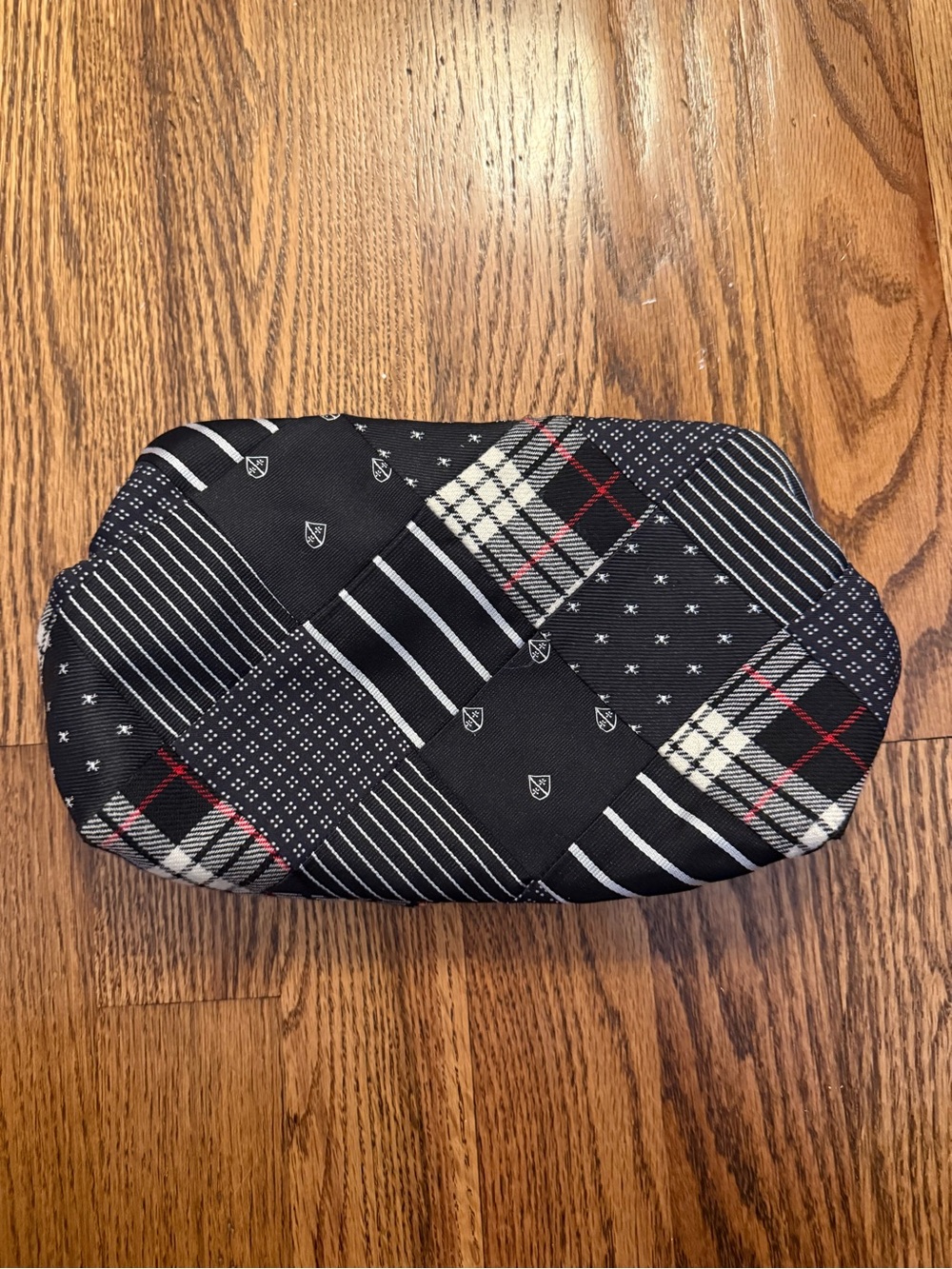 J. Crew Black Patterned Frame Cosmetic Pouch with White and Red Accents